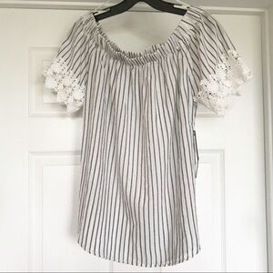 NWT Kontrol Striped Top with White Crochet Details